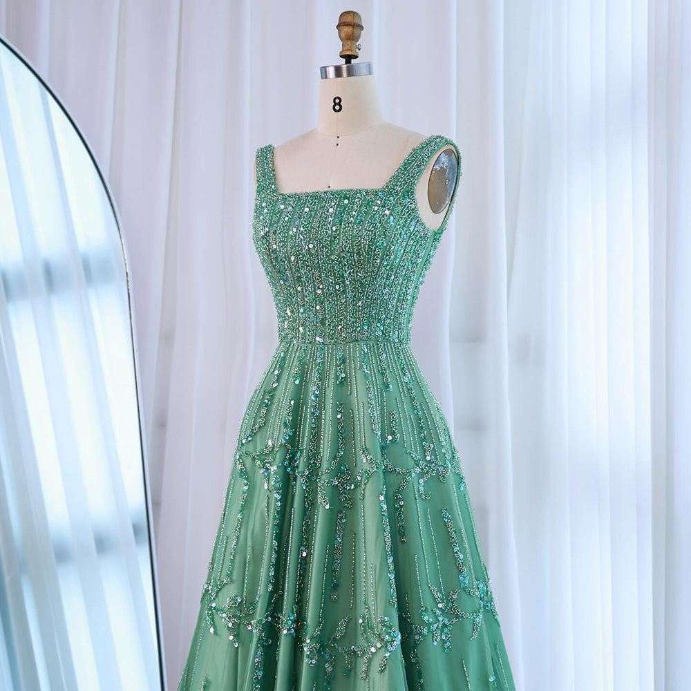 Elegant Sage Green Beaded A-Line Evening Dress LA73064  SERENE HILL
