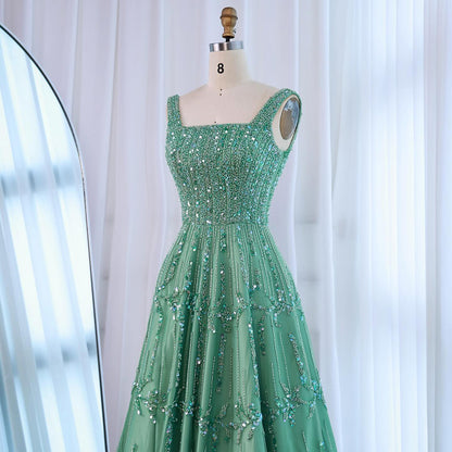 Elegant Sage Green Beaded A-Line Evening Dress LA73064 - SERENE  HILL