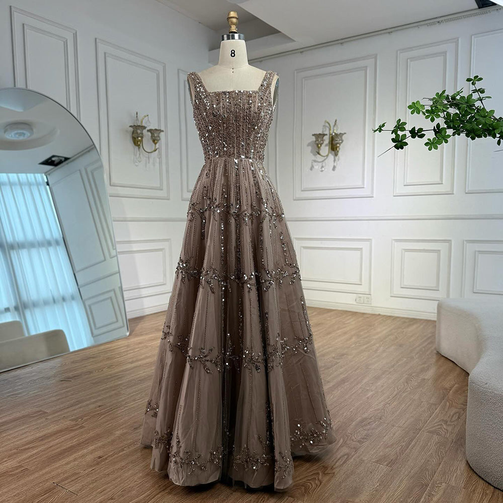 Elegant Sage Green Beaded A-Line Evening Dress LA73064 - SERENE  HILL