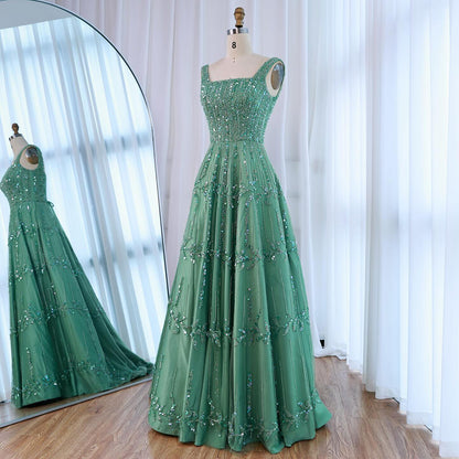 Elegant Sage Green Beaded A-Line Evening Dress LA73064 - SERENE  HILL