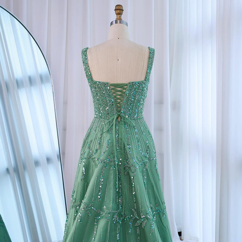 Elegant Sage Green Beaded A-Line Evening Dress LA73064 - SERENE  HILL