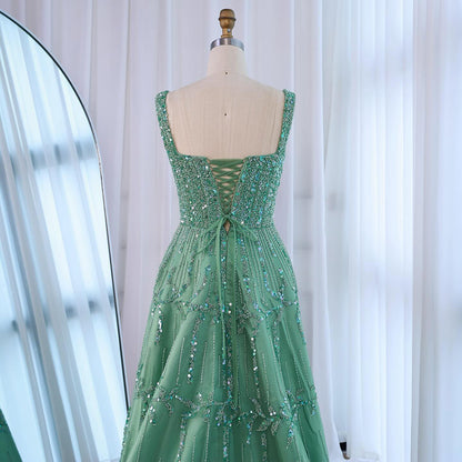 Elegant Sage Green Beaded A-Line Evening Dress LA73064 - SERENE  HILL