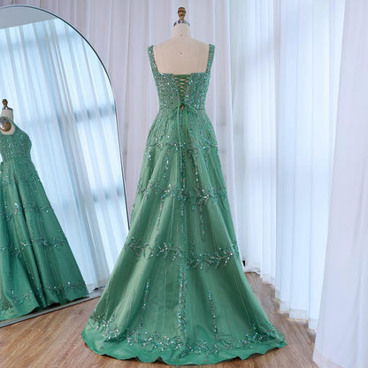 Elegant Sage Green Beaded A-Line Evening Dress LA73064 - SERENE  HILL