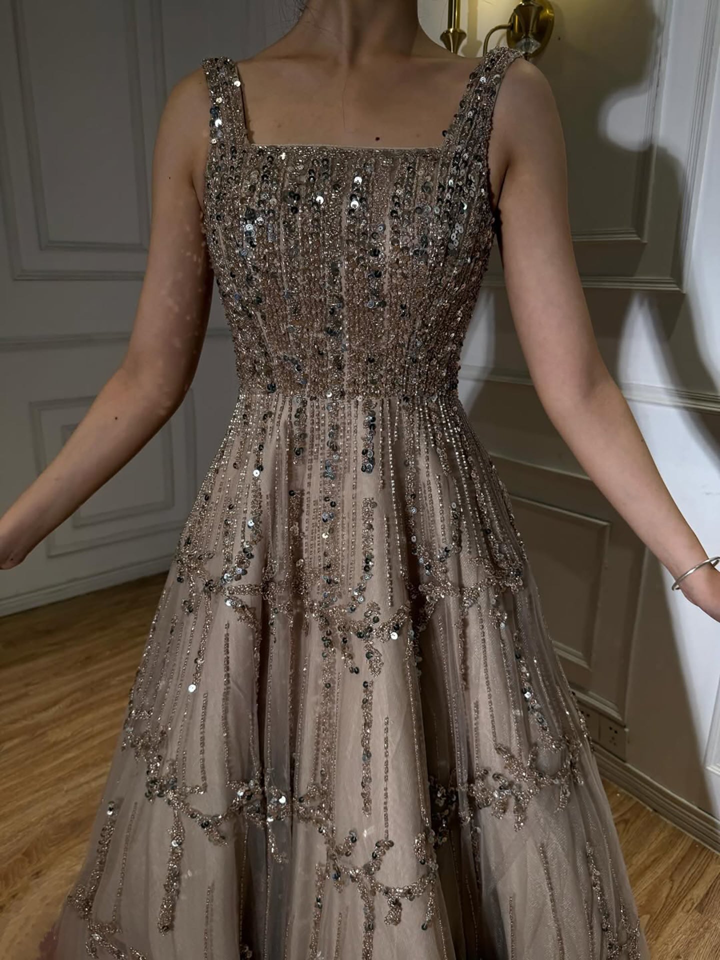 Elegant Sage Green Beaded A-Line Evening Dress LA73064