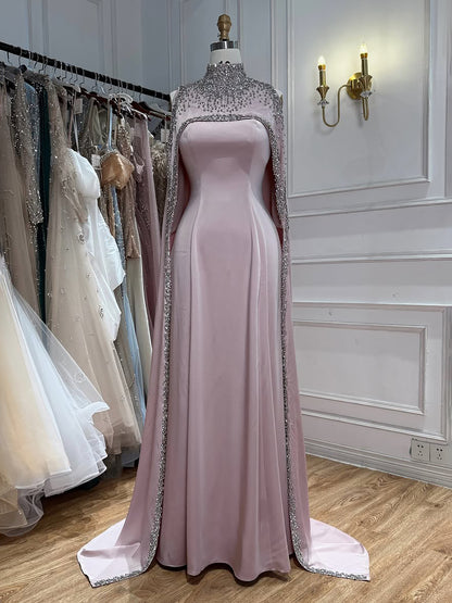 Elegant High Neck Evening Dress with Crystals and Long Cape LA73068 SERENE HILL