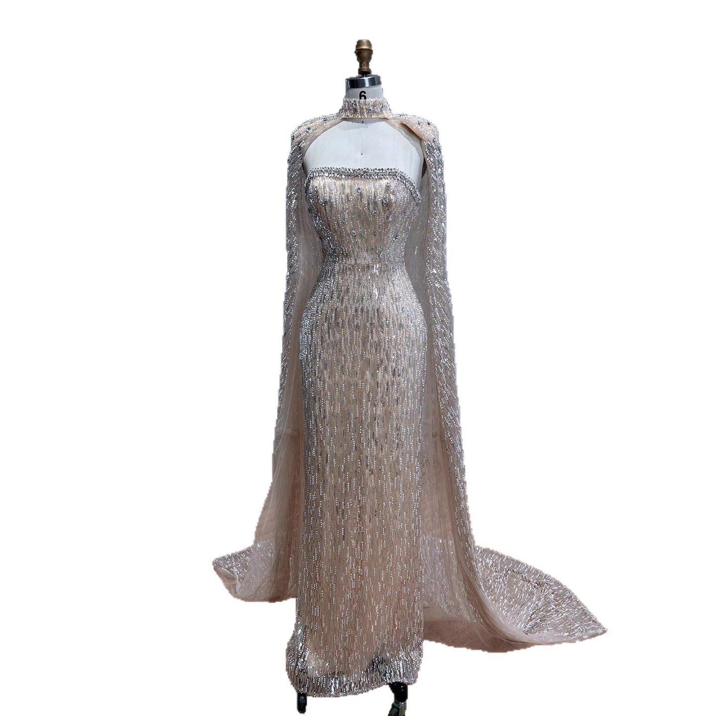 Luxury Cream Beaded Evening Dress With Cape LA73076B Cream / 16