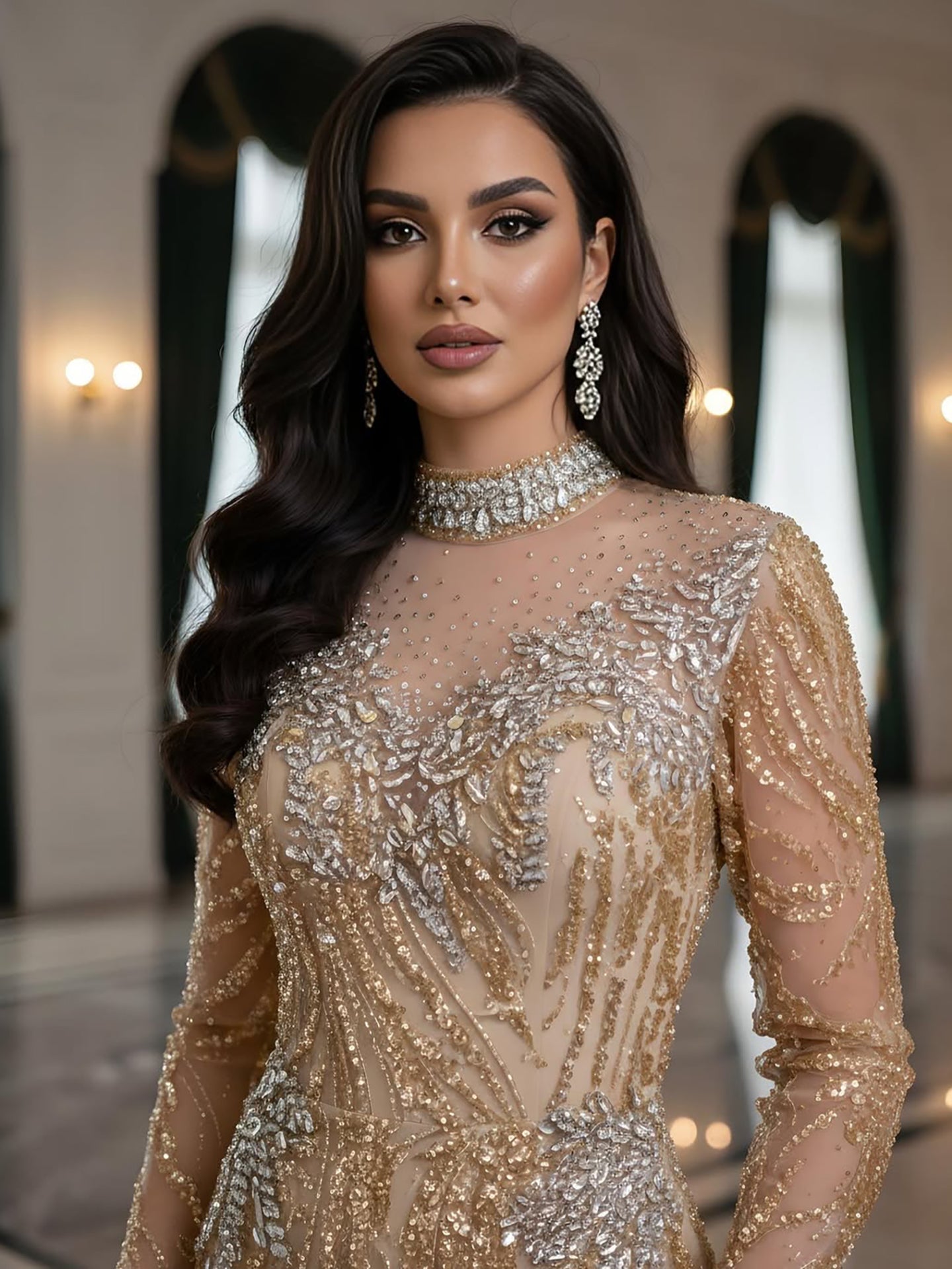 Luxury Silver Nude Beaded Mermaid Evening Dress LA73083 - SERENE  HILL