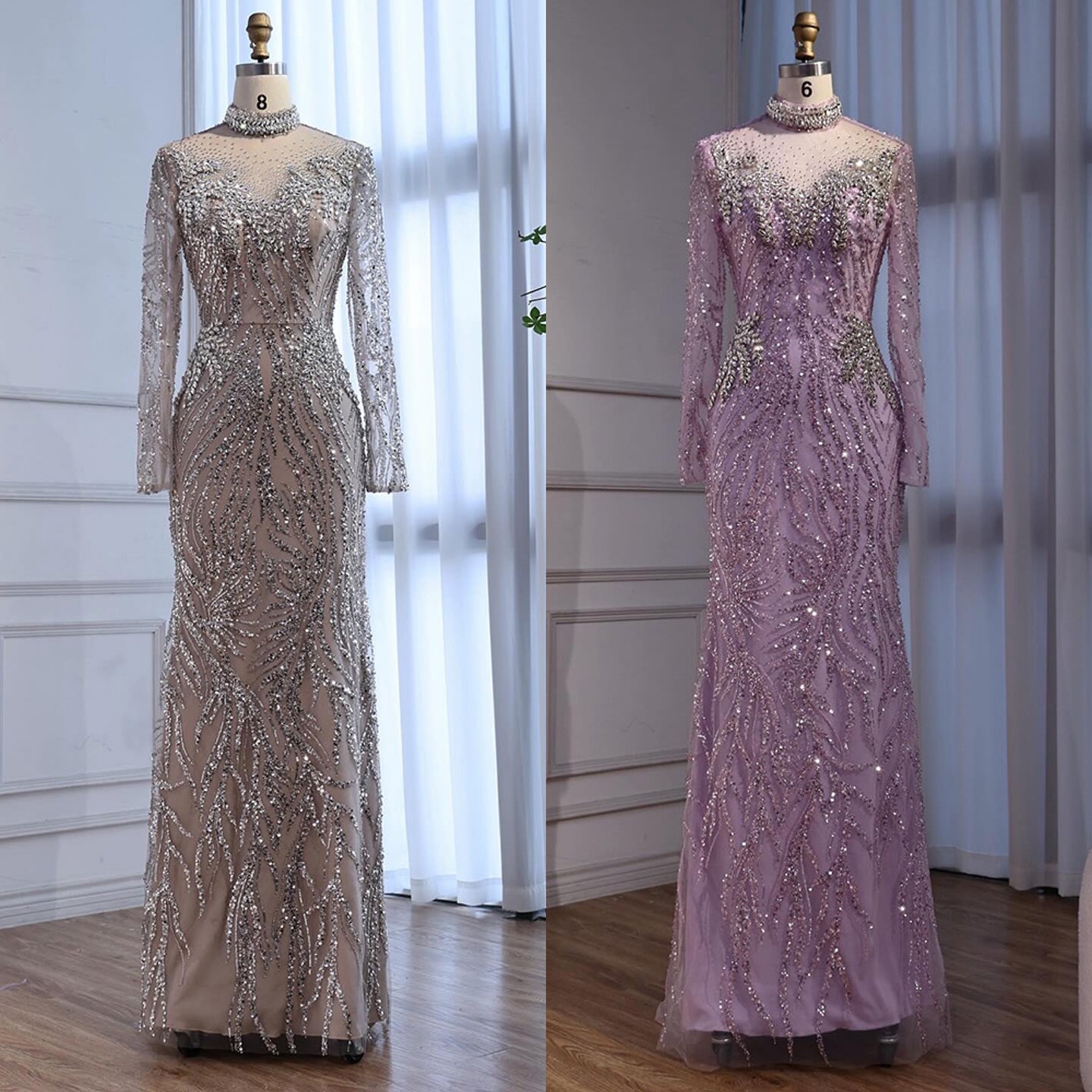 Luxury Silver Nude Beaded Mermaid Evening Dress LA73083 - SERENE  HILL