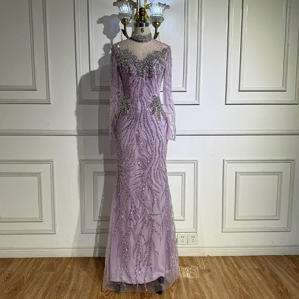 Luxury Silver Nude Beaded Mermaid Evening Dress LA73083 - SERENE  HILL