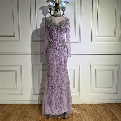 Luxury Silver Nude Beaded Mermaid Evening Dress LA73083 - SERENE  HILL