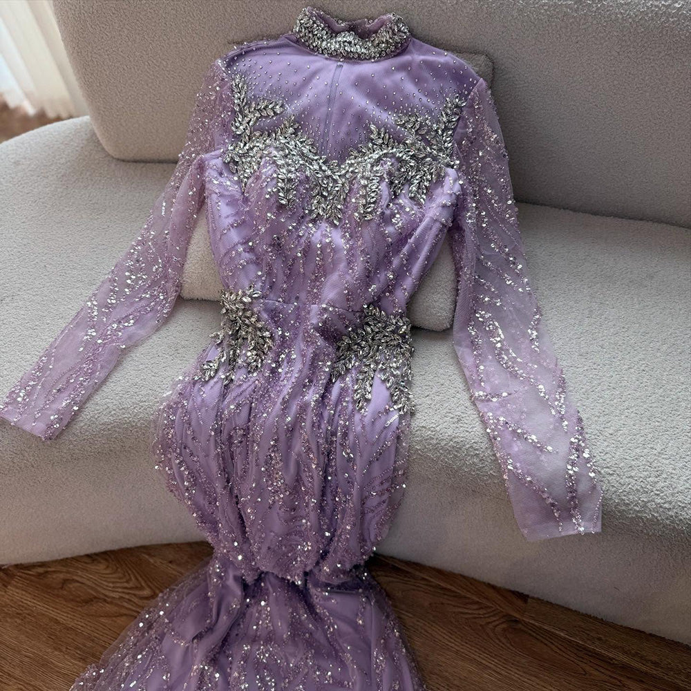 Luxury Silver Nude Beaded Mermaid Evening Dress LA73083 - SERENE  HILL