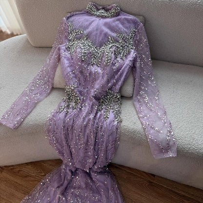 Luxury Silver Nude Beaded Mermaid Evening Dress LA73083 - SERENE  HILL