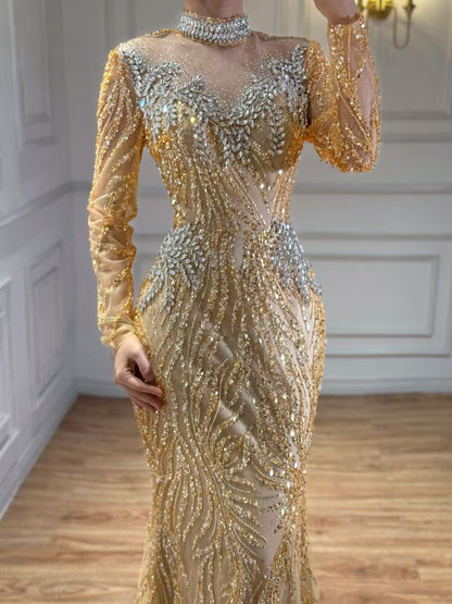Luxury Silver Nude Beaded Mermaid Evening Dress LA73083 - SERENE  HILL