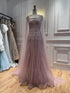 Luxury Pink Crystal Beaded Cape Sleeves A Line Evening Dress LA73089C SERENE HILL