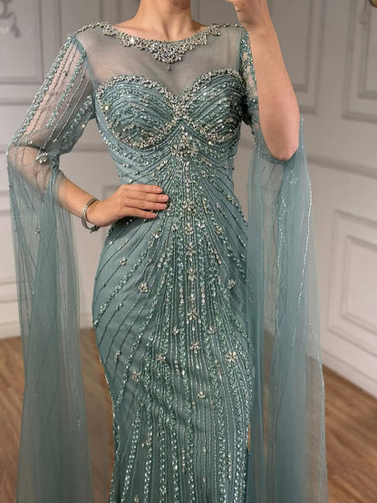 Serene Hill Luxury Nude Beaded Evening Dress With Cape LA73115A