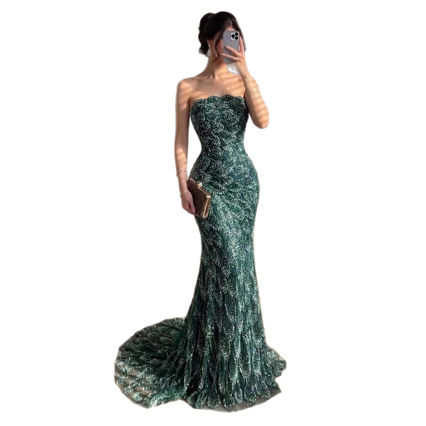 Luxury Green Strapless Beaded Mermaid Evening Dress LA73117A - SERENE  HILL