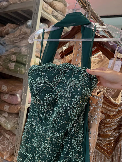 Luxury Green Strapless Beaded Mermaid Evening Dress LA73117A