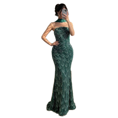 Luxury Green Strapless Beaded Mermaid Evening Dress LA73117A