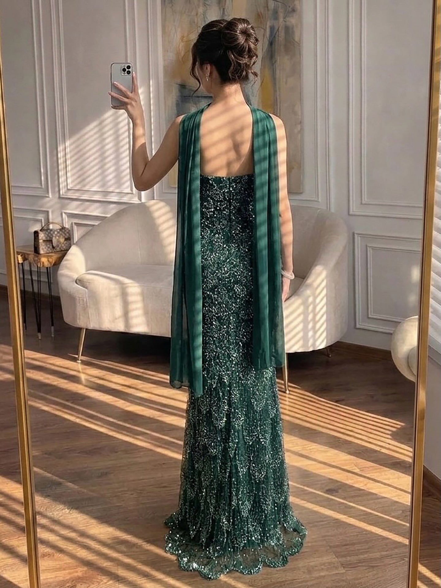 Luxury Green Strapless Beaded Mermaid Evening Dress LA73117A