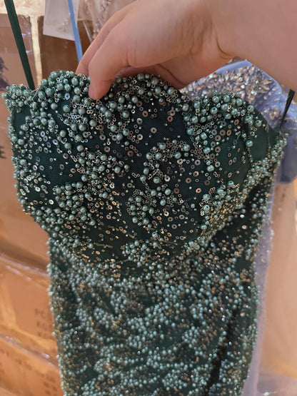 Luxury Green Strapless Beaded Mermaid Evening Dress LA73117A - SERENE  HILL