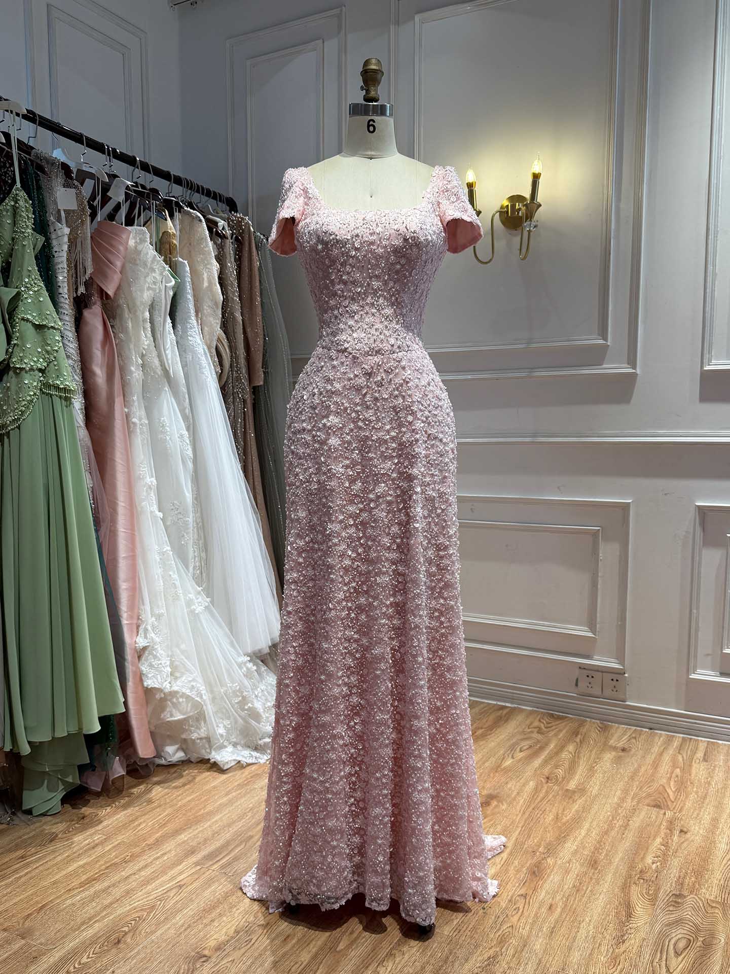 Luxury Pink Floral Appliqué Evening Dress with Open Back LA73119 SERENE HILL