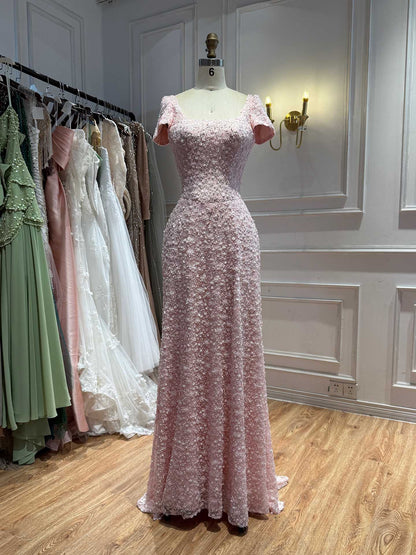 Luxury Pink Floral Appliqué Evening Dress with Open Back LA73119 SERENE HILL