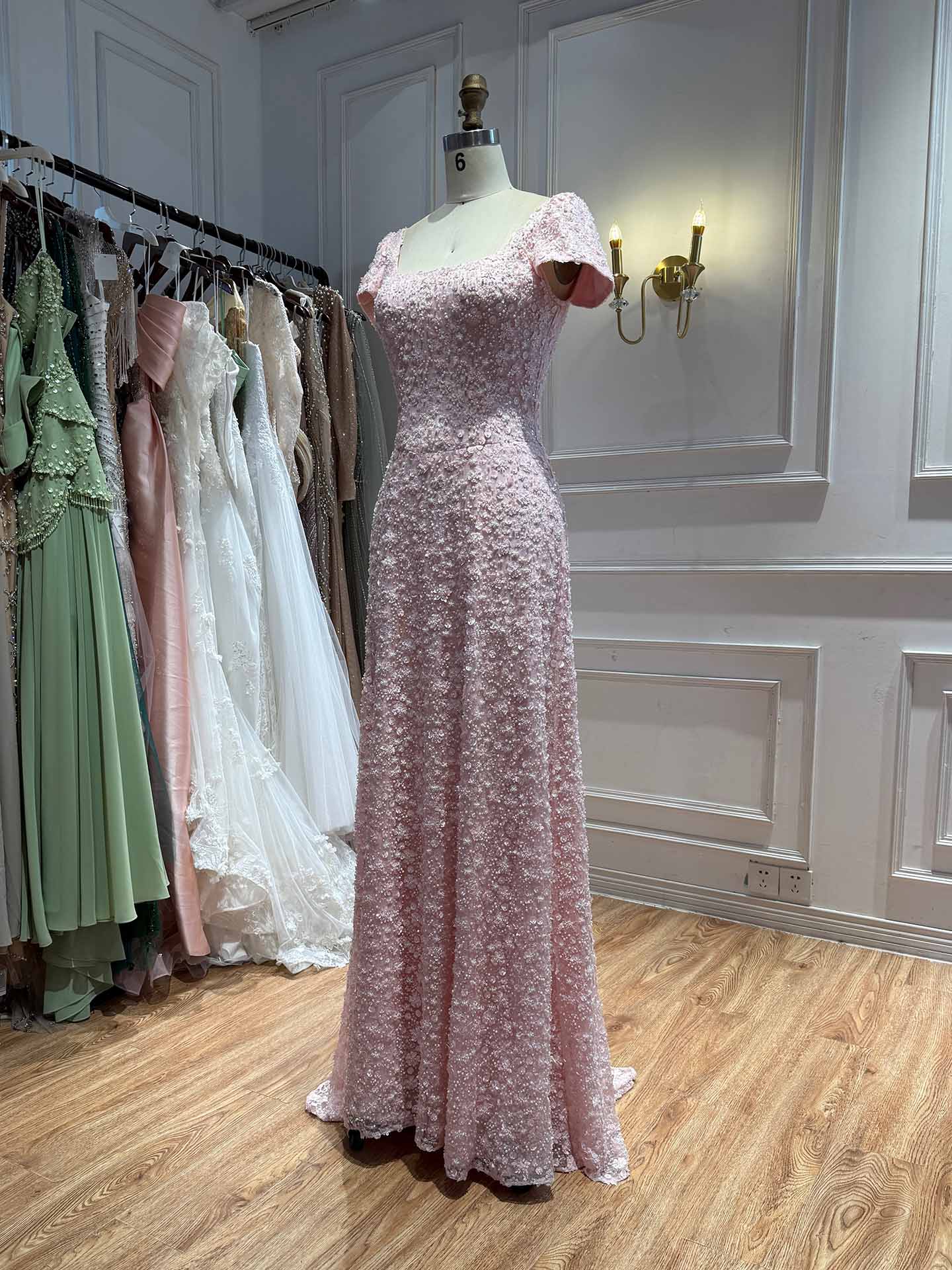 Luxury Pink Floral Appliqué Evening Dress with Open Back LA73119 SERENE HILL