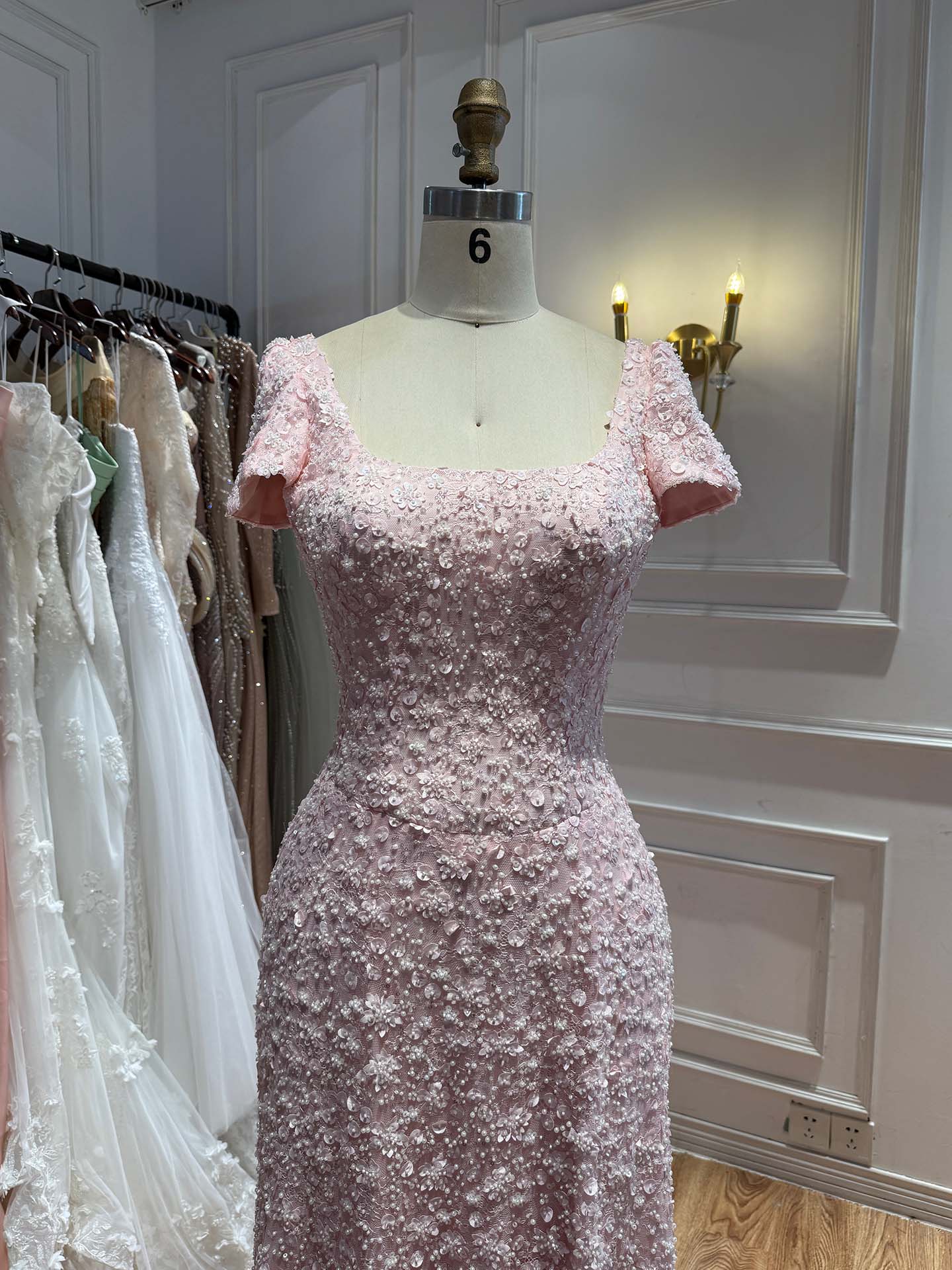 Luxury Pink Floral Appliqué Evening Dress with Open Back LA73119 SERENE HILL
