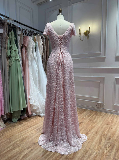Luxury Pink Floral Appliqué Evening Dress with Open Back LA73119 SERENE HILL