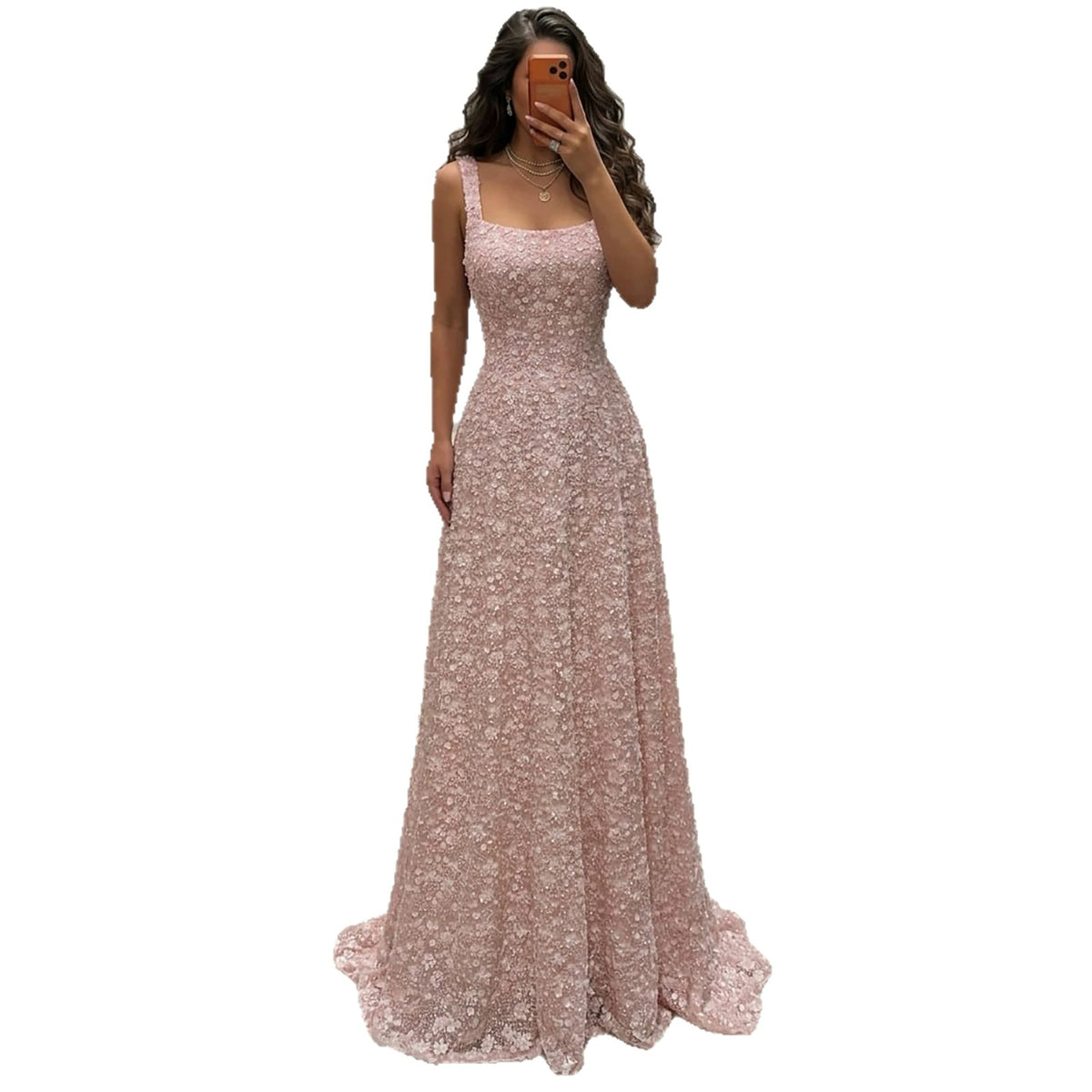 Luxury Pink 3D Floral Beaded A-Line Evening Dress LA73119A