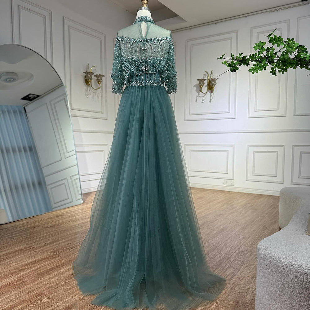 Luxury Gray Beaded Evening Dress with Overskirt LA73129 - SERENE  HILL