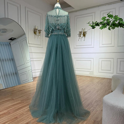 Luxury Gray Beaded Evening Dress with Overskirt LA73129 - SERENE  HILL