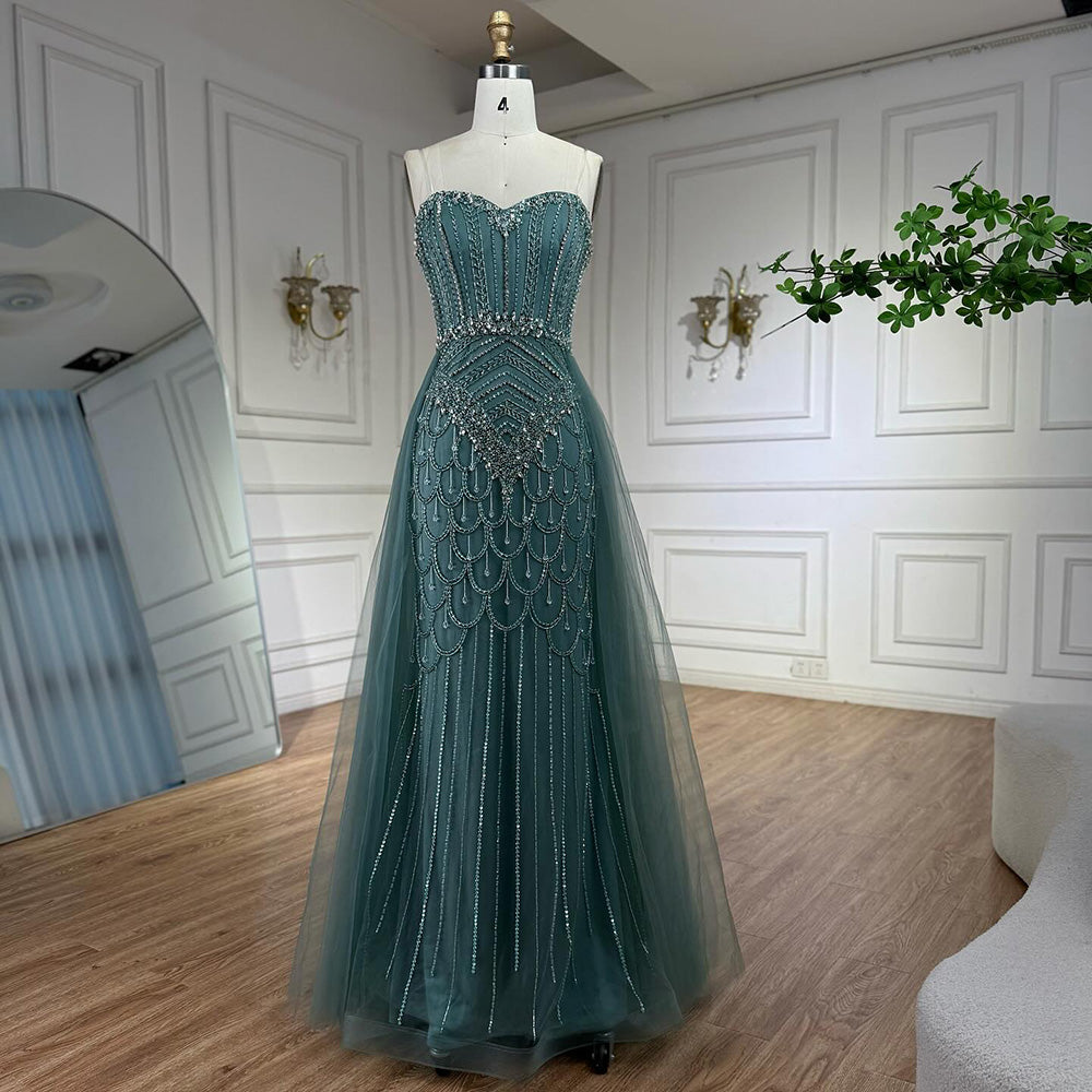 Luxury Gray Beaded Evening Dress with Overskirt LA73129 - SERENE  HILL