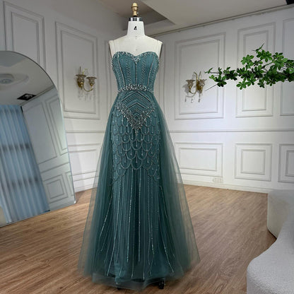 Luxury Gray Beaded Evening Dress with Overskirt LA73129 - SERENE  HILL