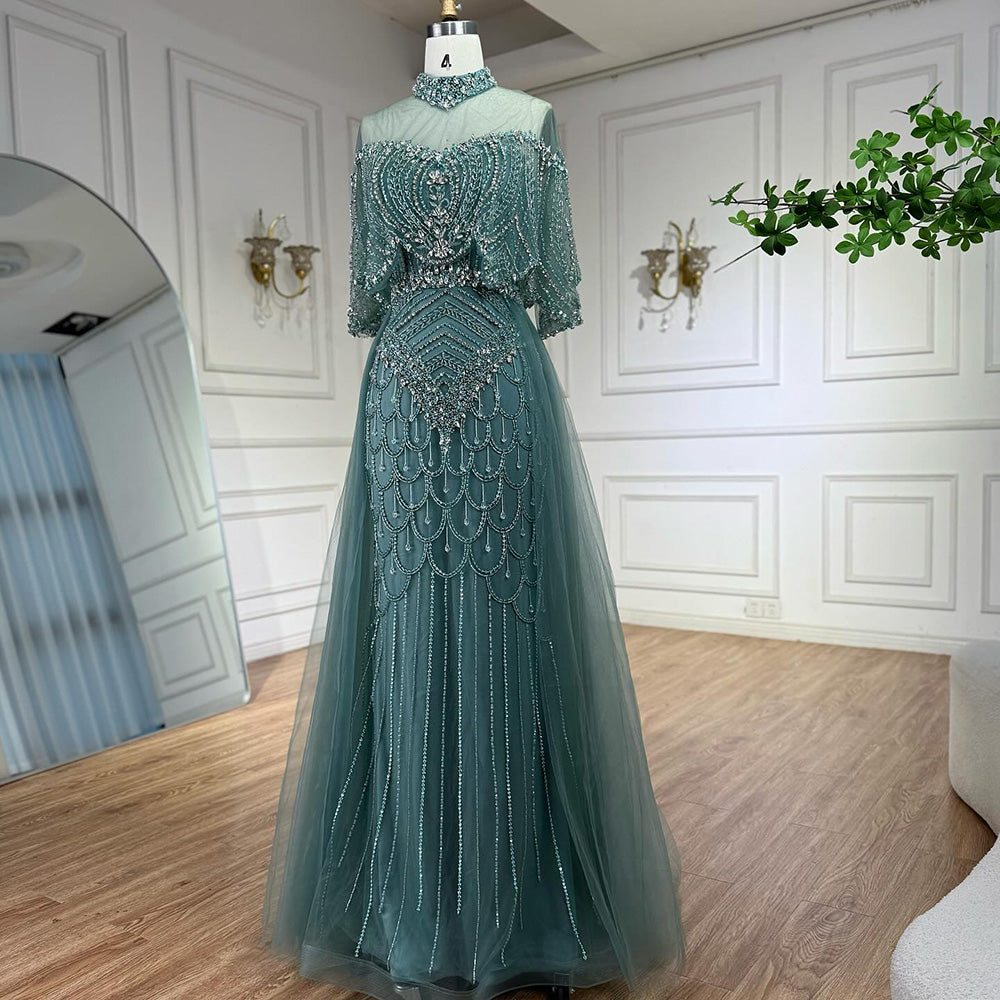 Luxury Gray Beaded Evening Dress with Overskirt LA73129 - SERENE  HILL