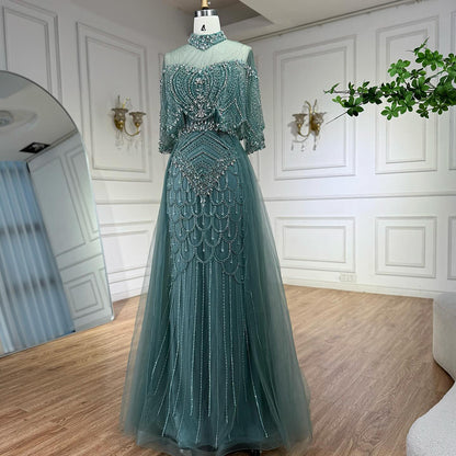 Luxury Gray Beaded Evening Dress with Overskirt LA73129 - SERENE  HILL