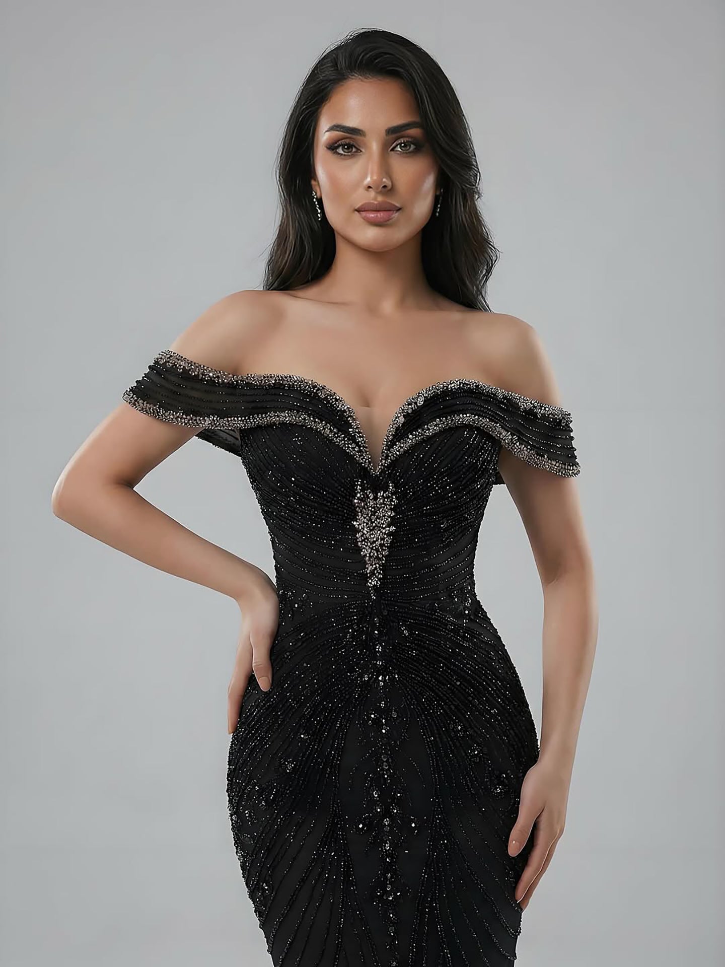 Luxury Pink Strapless Off The Shoulder Elegant Beaded Mermaid Evening Dress LA73140