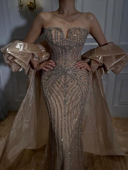 Luxury Light Blue Diamond Evening Dress With Ruffle Cape LA73141 SERENE HILL