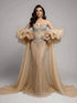 Luxury Light Blue Diamond Evening Dress With Ruffle Cape LA73141 SERENE HILL