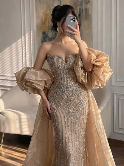 Luxury Light Blue Diamond Evening Dress With Ruffle Cape LA73141 SERENE HILL