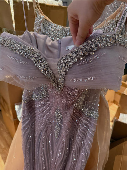 Luxury Saudi Arabic Gold Luxury Crystal Beaded Mermaid Evening Dress LA73142A - SERENE  HILL