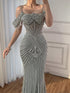 Luxury Sage Green Pearls Beaded Mermaid Evening Dress Off Shoulder LA73148 - SERENE  HILL