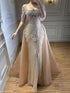 Luxury Nude Pearls Beaded Off Shoulder Mermaid Evening Dress LA73148D - SERENE  HILL