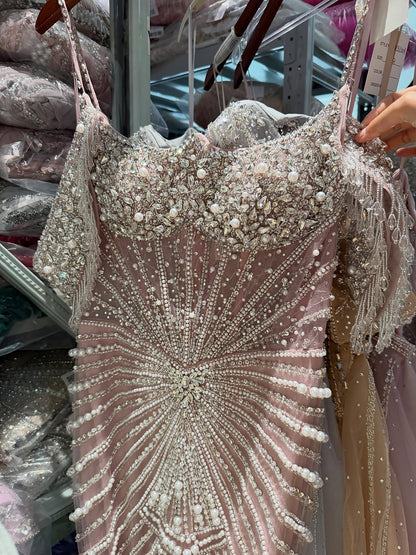 Luxury Nude Crystal Beaded Off Shoulder Mermaid Dress LA73148E SERENE HILL