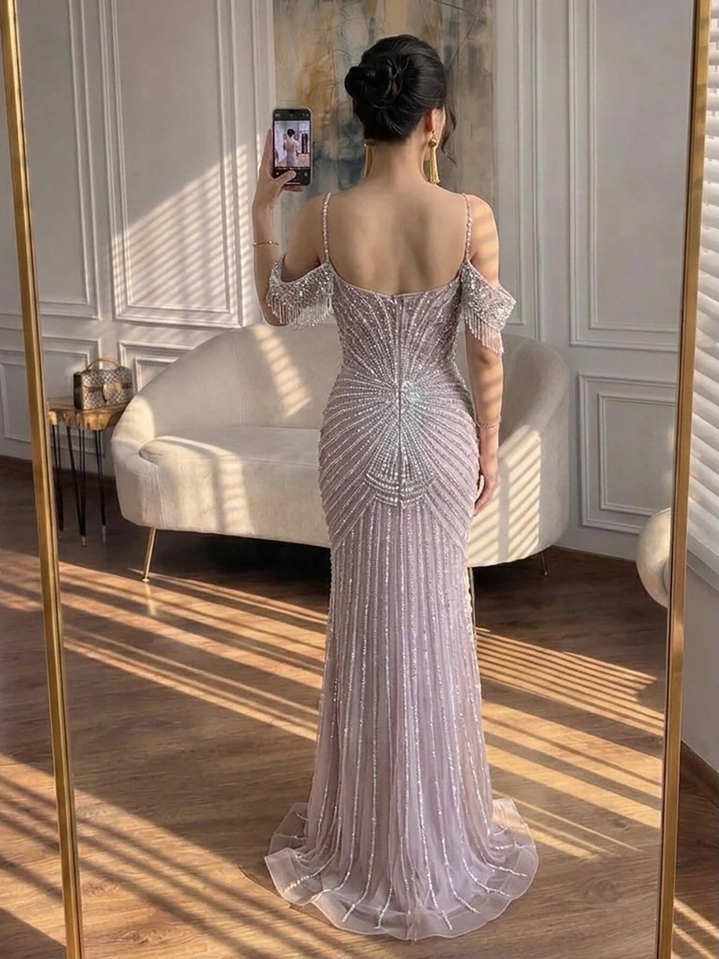 Luxury Nude Crystal Beaded Off Shoulder Mermaid Dress LA73148E SERENE HILL