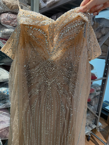 Luxury Pink Beaded Evening Dress with Cape Sleeves LA73151A SERENE HILL