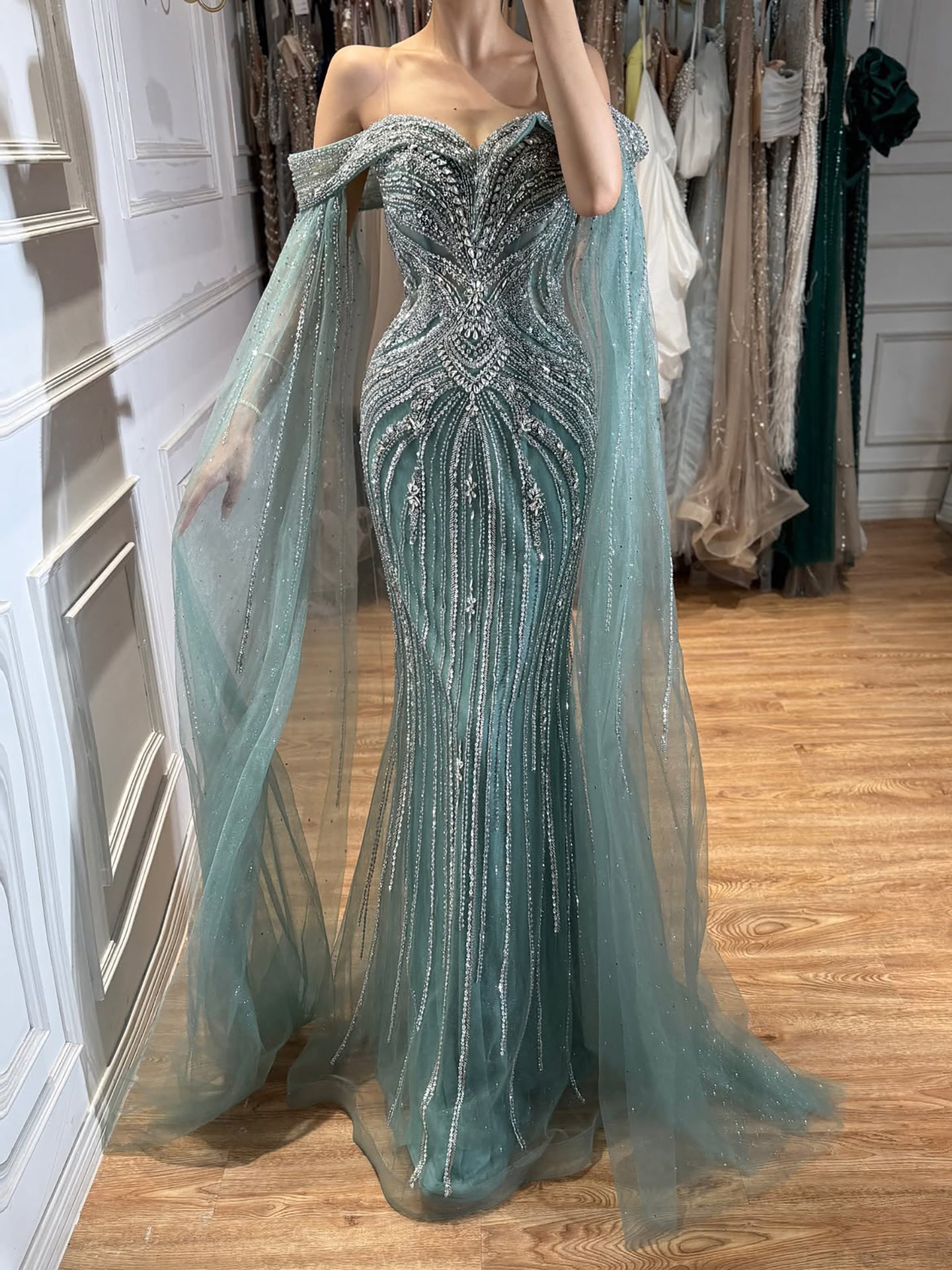 Luxury Pink Beaded Evening Dress with Cape Sleeves LA73151A SERENE HILL