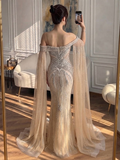 Luxury Pink Beaded Evening Dress with Cape Sleeves LA73151A SERENE HILL