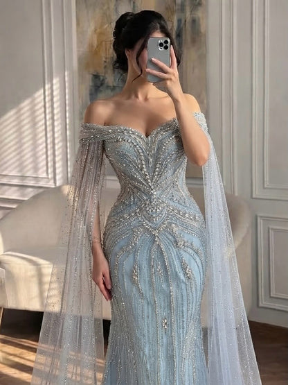 Luxury Pink Beaded Evening Dress with Cape Sleeves LA73151A SERENE HILL