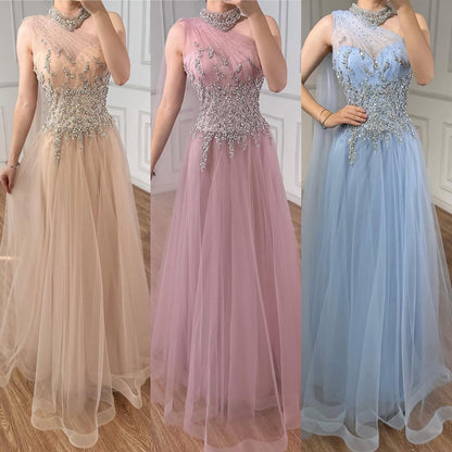 Luxury Nude  A Line One Shoulder Beaded Evening Dress LA73154 - SERENE  HILL
